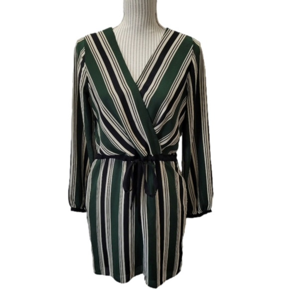 EVERLY small faux wrap dress green stripes - Picture 2 of 14